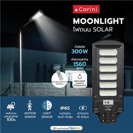 ไฟถนน SOLAR CARINI MOONLIGHT 300 วัตต์ DAYLIGHT สีดำ_6