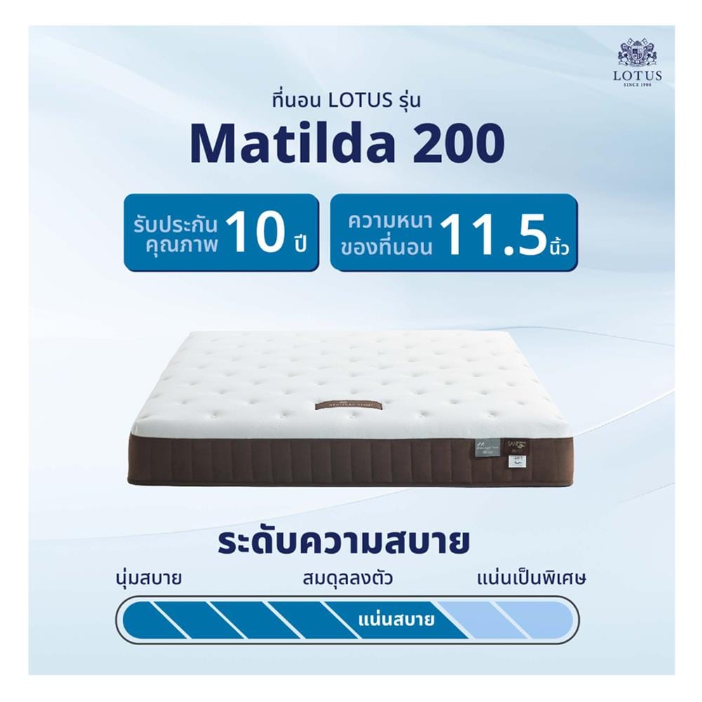 ที่นอนสปริง 6 ฟุต LOTUS รุ่น MATILDA 200 พร้อมหมอนหนุน 2 ชิ้น