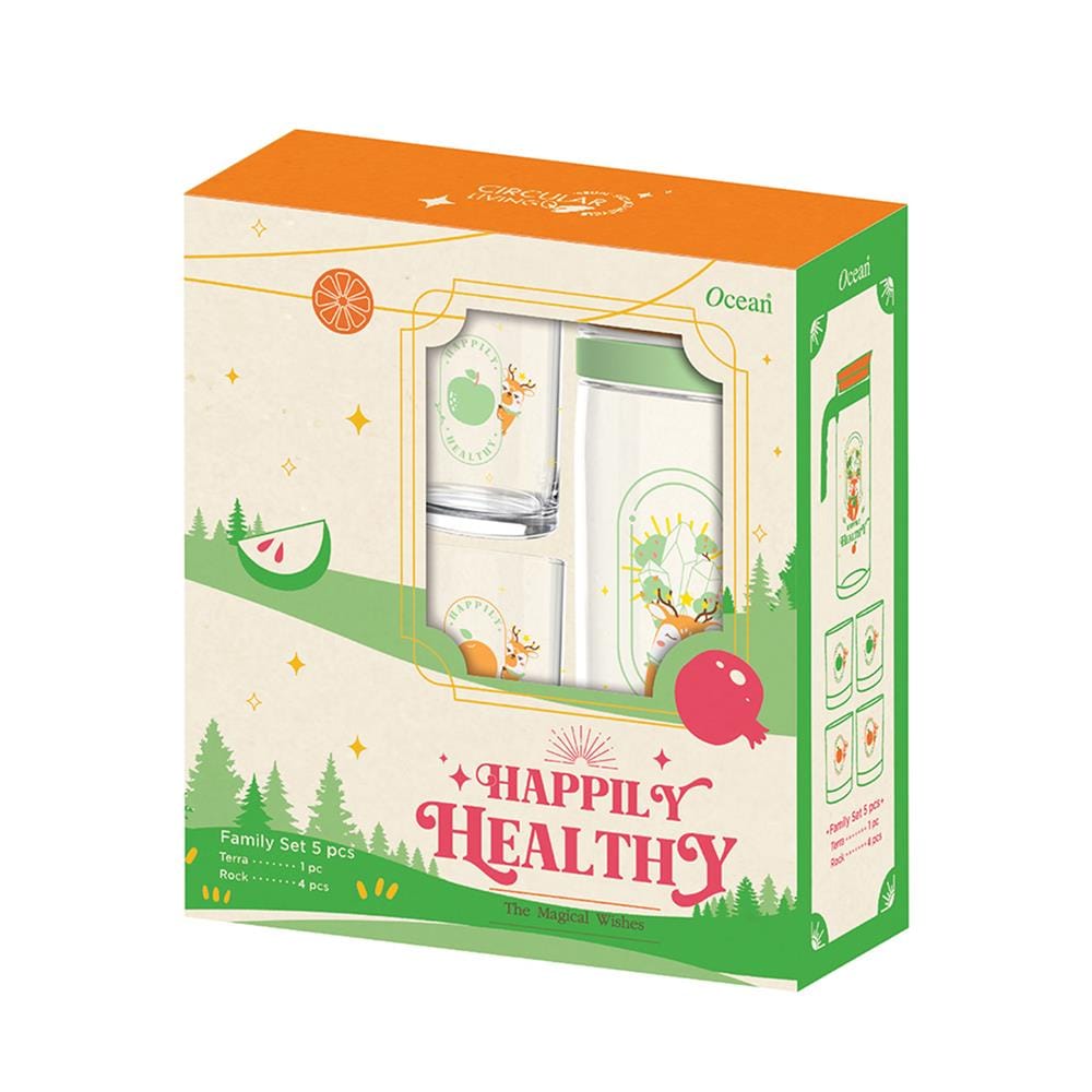 แก้วน้ำ 285 มล. พร้อมเหยือก 1.39 ลิตร OCEAN GLASS DEER DESTINY FAMILY แพ็ก 5 ใบ
