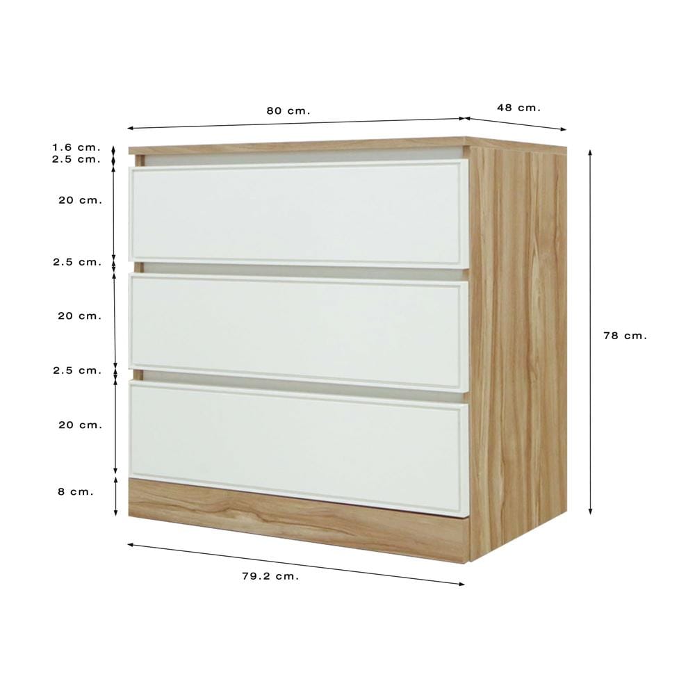 ตู้ลิ้นชัก 3 ลิ้นชัก BURO ANTARES LC80 DW สีอโรม่าโอ๊ค/ขาว