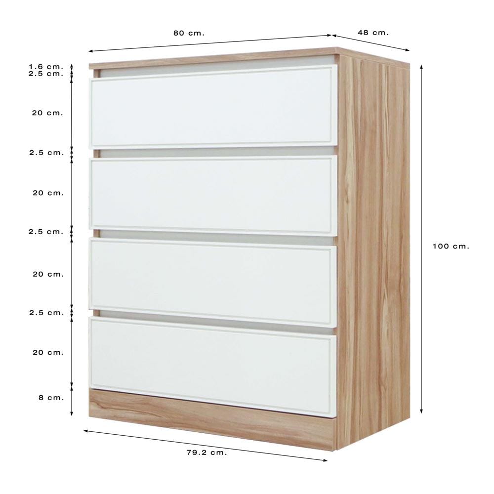 ตู้ลิ้นชัก 4 ลิ้นชัก BURO ANTARES LC80 DW สีอโรม่าโอ๊ค/ขาว
