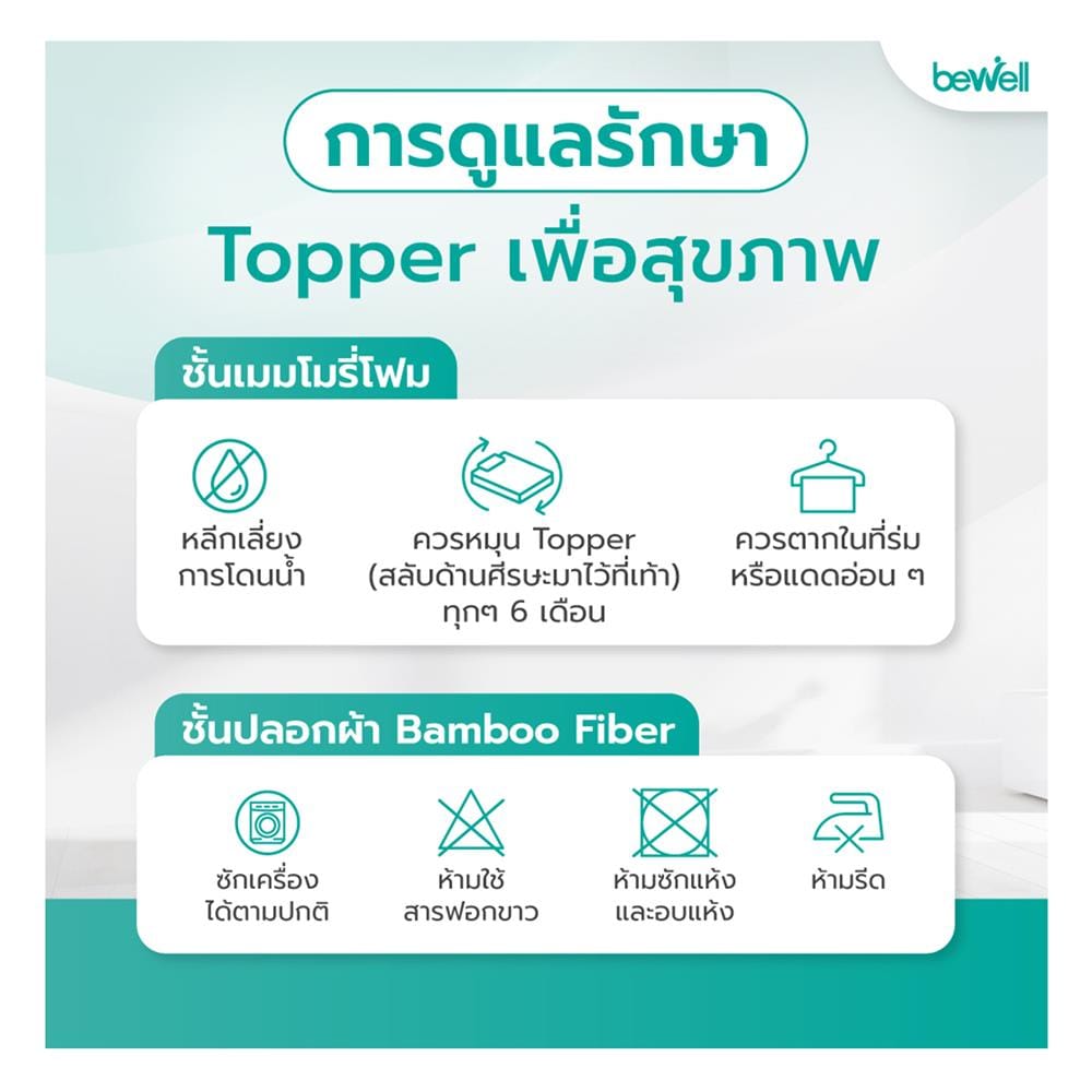 แผ่นรองนอน 6 ฟุต BEWELL HEALTHY TOPPER MEMORY FOAM
