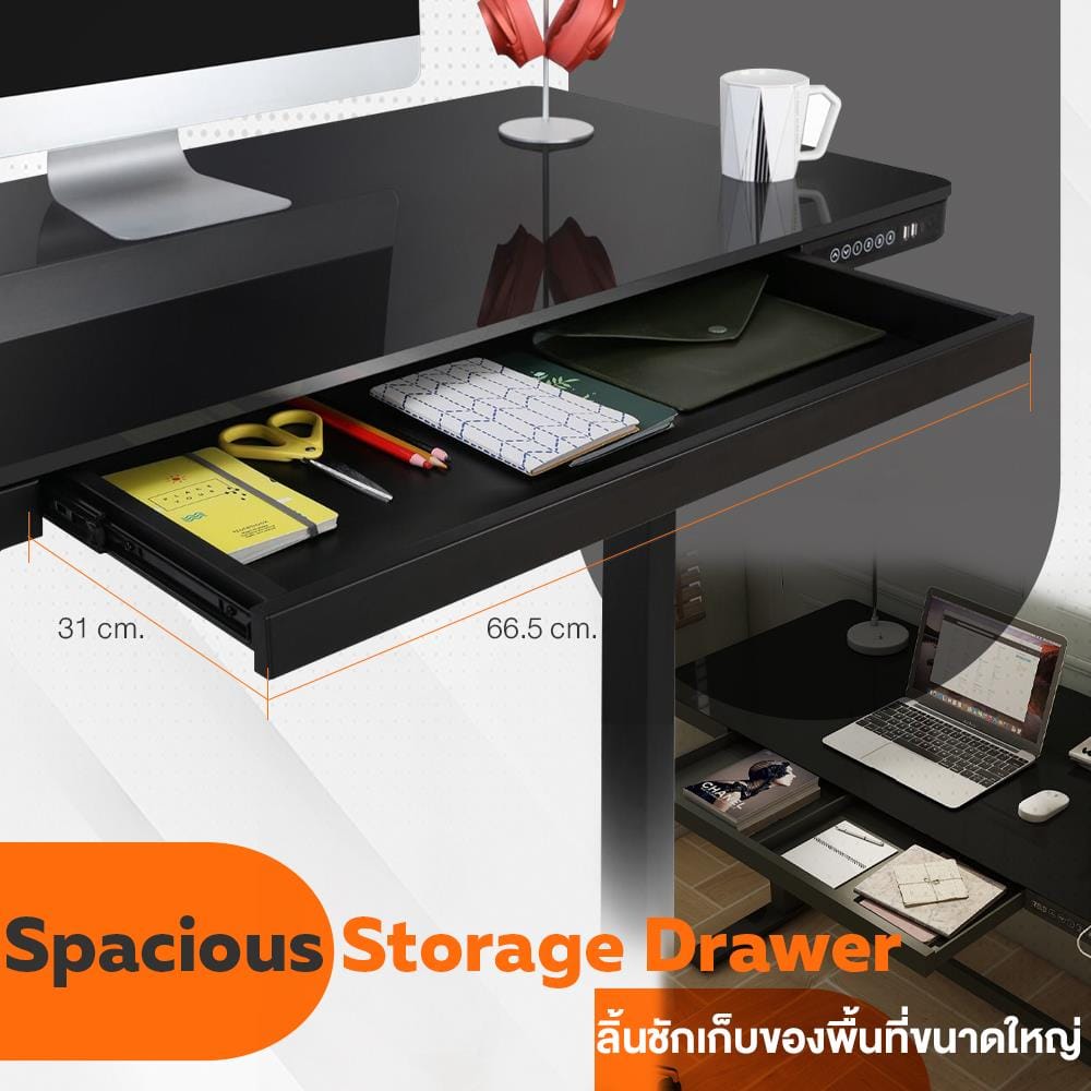 โต๊ะทำงานปรับระดับ ERGOTREND SIT 2 STAND GLASS DESK 120 ซม. สีดำ