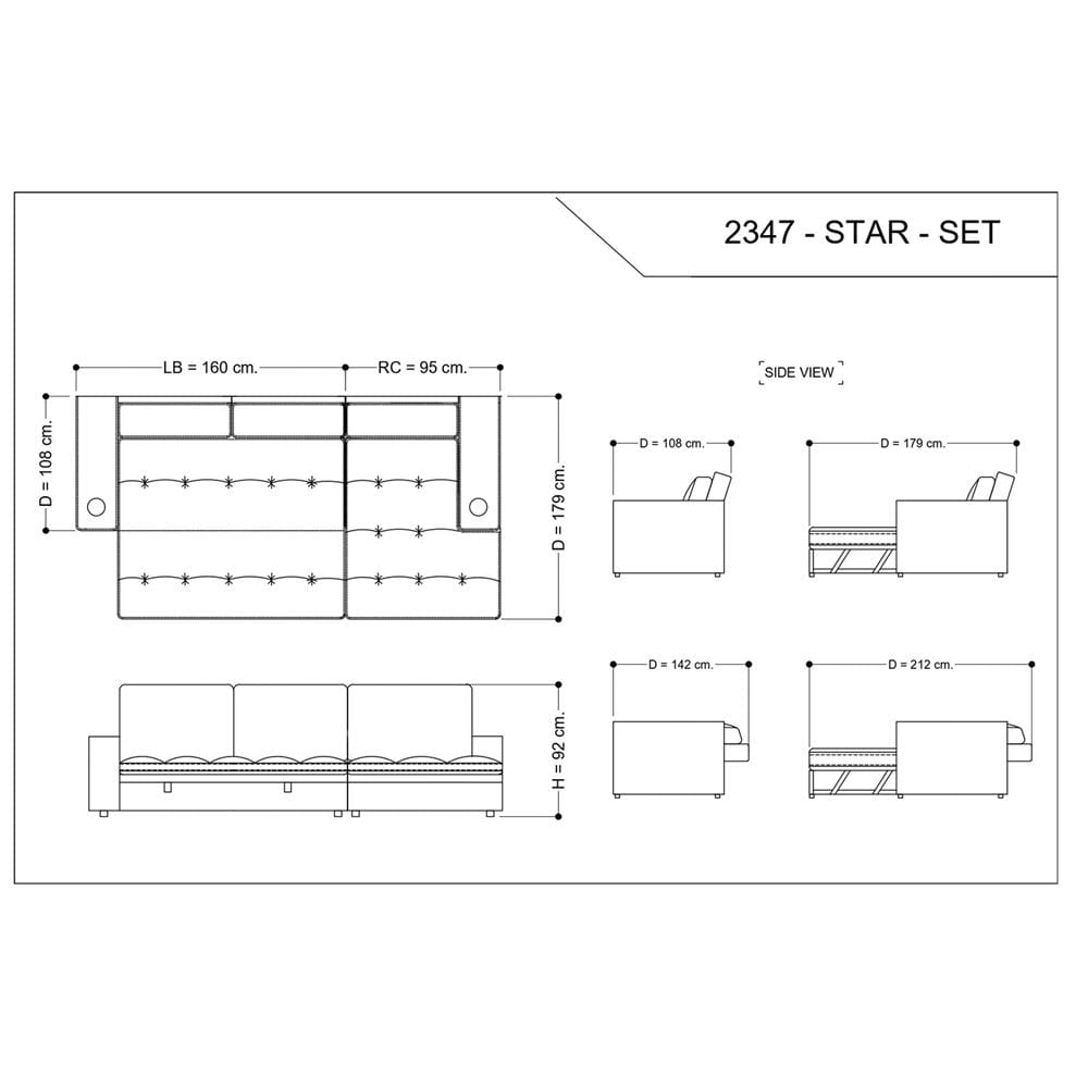โซฟาเข้ามุมขวา FURDINI STAR สีเทาเข้ม
