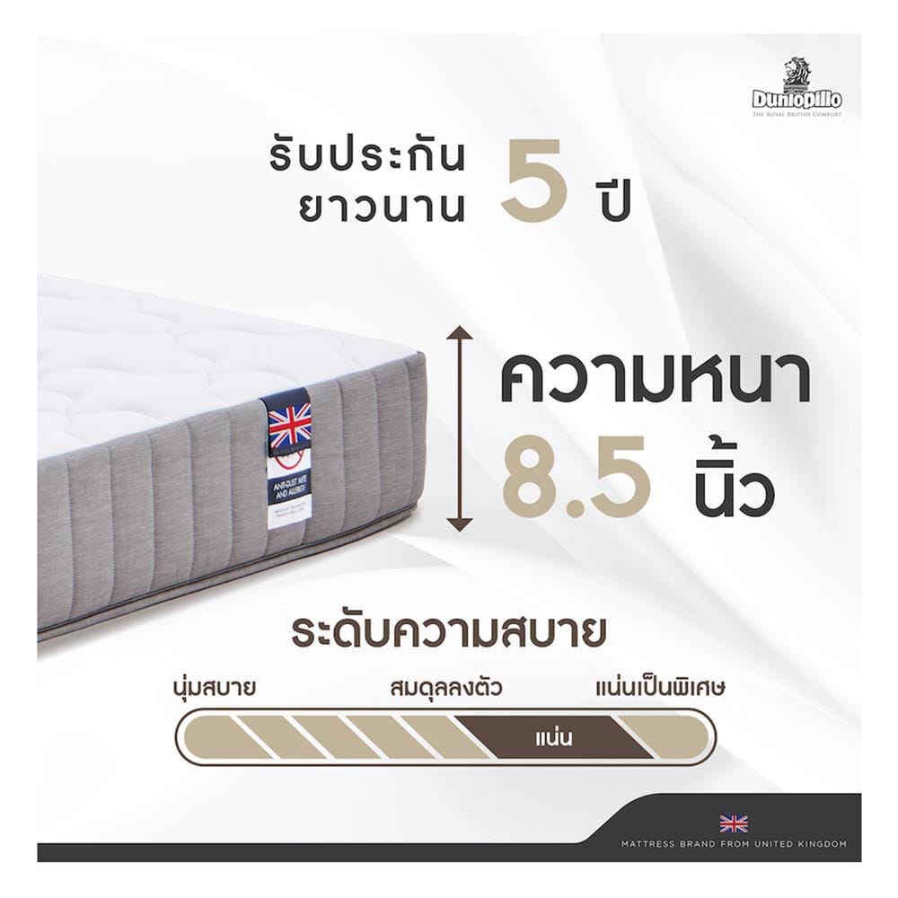 ที่นอนโฟม 5 ฟุต DUNLOPILLO รุ่น DUDLEY พร้อมหมอนหนุน 2 ชิ้น