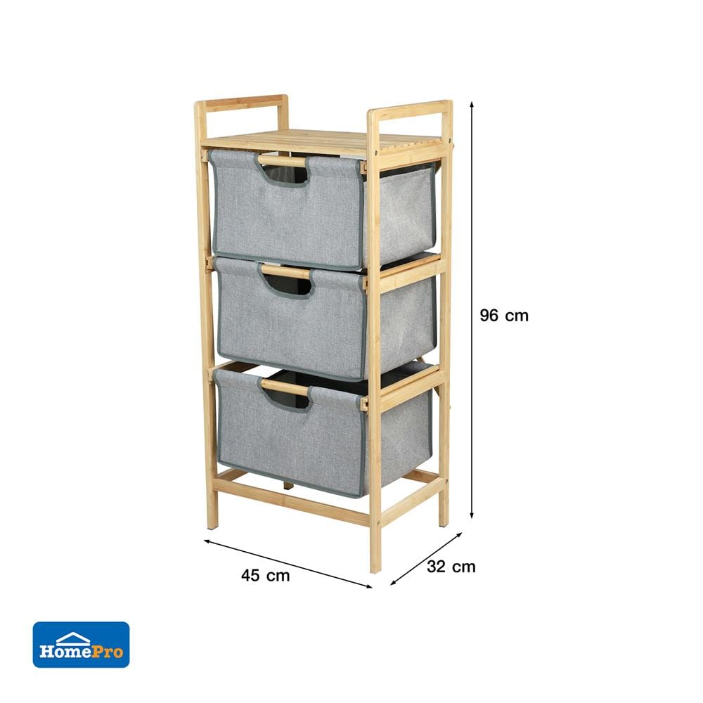 ชั้นลิ้นชักผ้า 3 ชั้น STACKO GINA 45x32x96 ซม. สีเทา