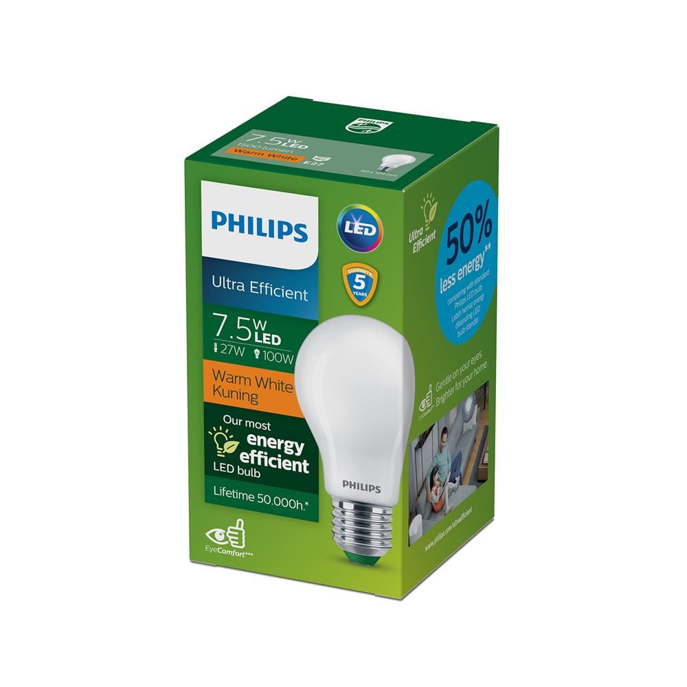 หลอดไฟ LED PHILIPS PEAR ULTRA EFFICIENT 7.5 วัตต์ WARM WHITE E27