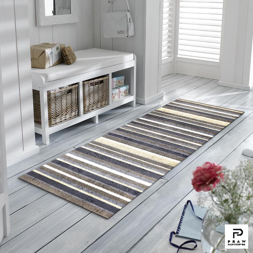 พรมเช็ดเท้าดักฝุ่น PRAW DE STRIPE 70X190 ซม. สีเทา/เบจ