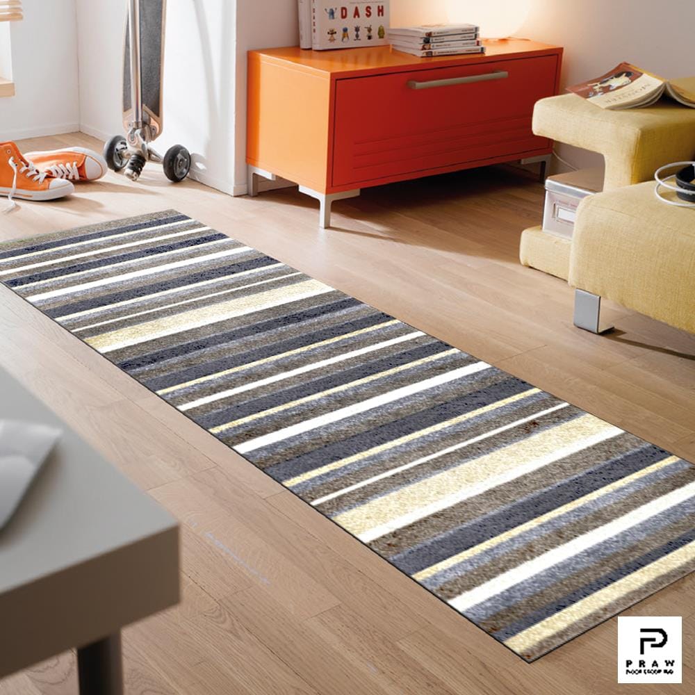 พรมเช็ดเท้าดักฝุ่น PRAW DE STRIPE 70X190 ซม. สีเทา/เบจ