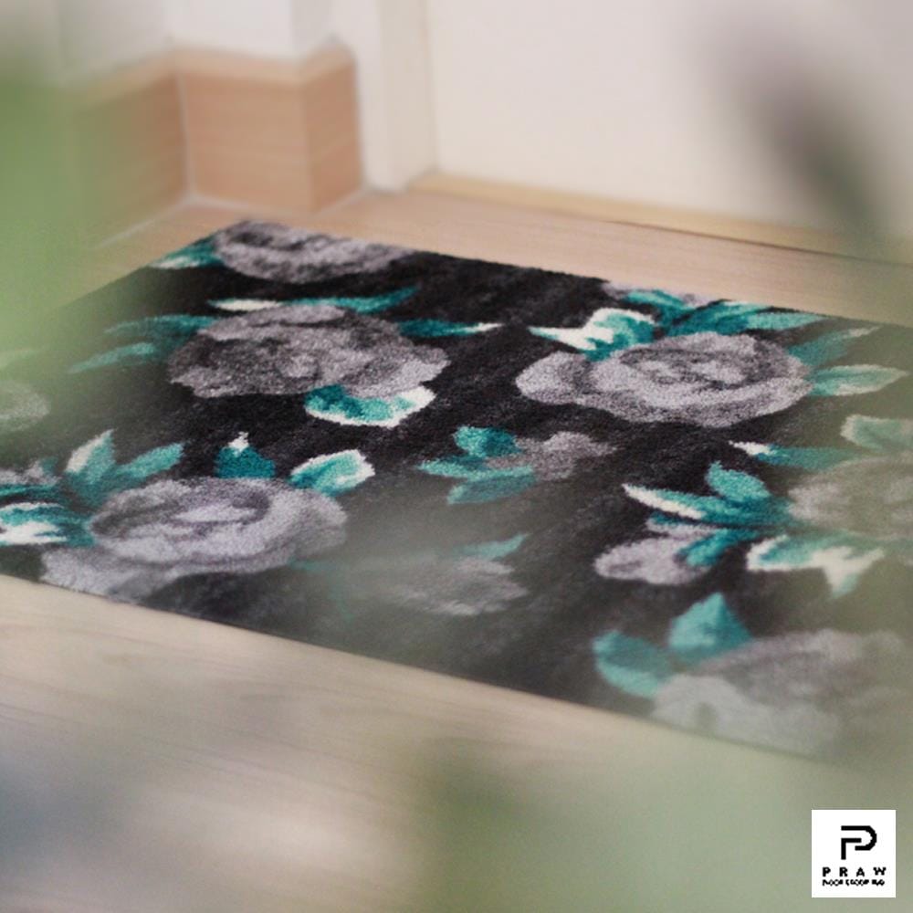 พรมเช็ดเท้าดักฝุ่น PRAW DE GREY ROSE 50X75 ซม. สีดำ/เทา