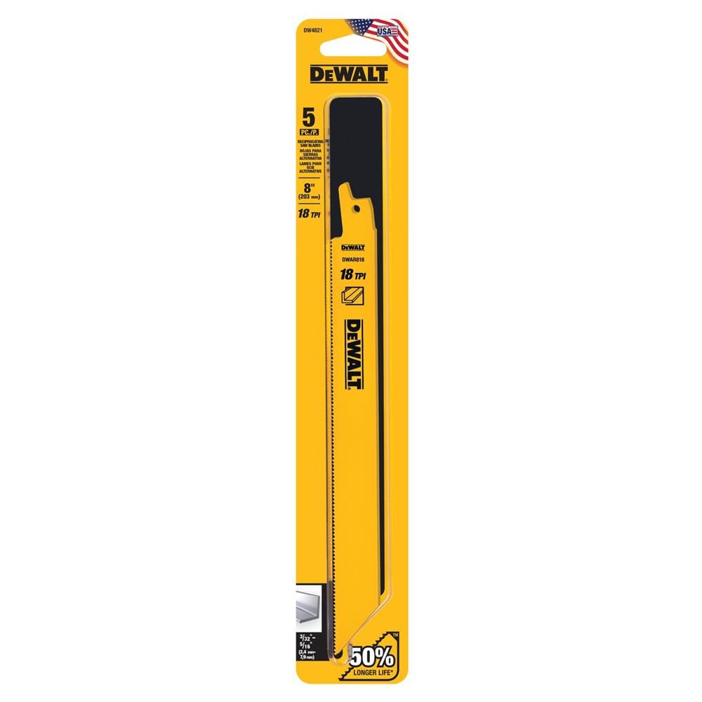 ใบเลื่อยชักตัดเหล็ก DEWALT 8 นิ้ว 18 ฟัน แพ็ก 5 ใบ