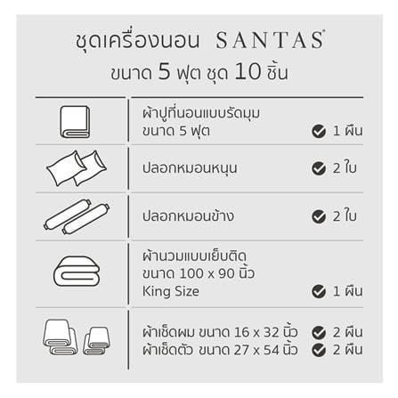 ชุดผ้าปูที่นอน 5 ฟุต 10 ชิ้น SANTAS GRITTY NA_7
