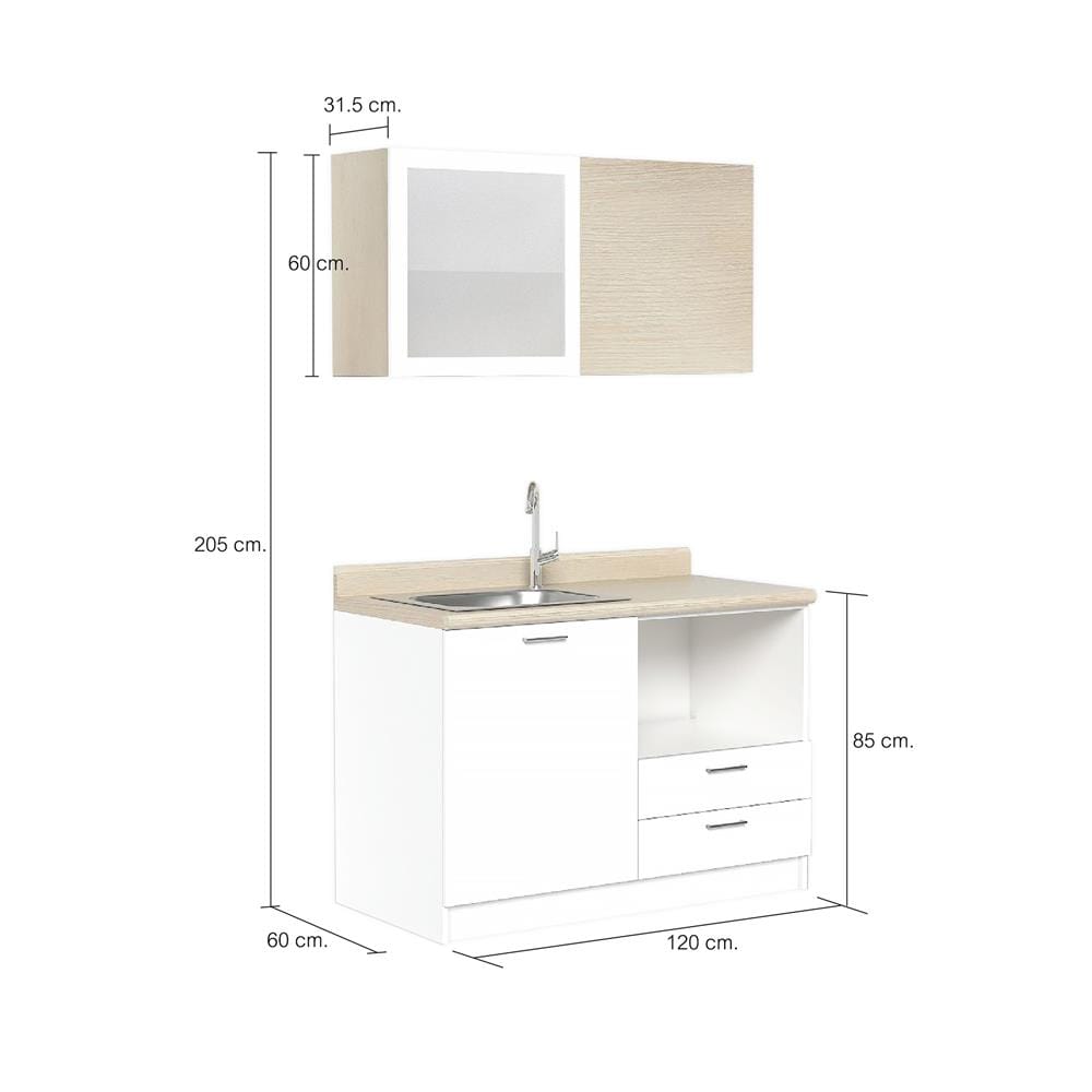 ครัวสำเร็จรูปท็อปซิงค์ CABIN RIKI 120 ซม. สีขาว