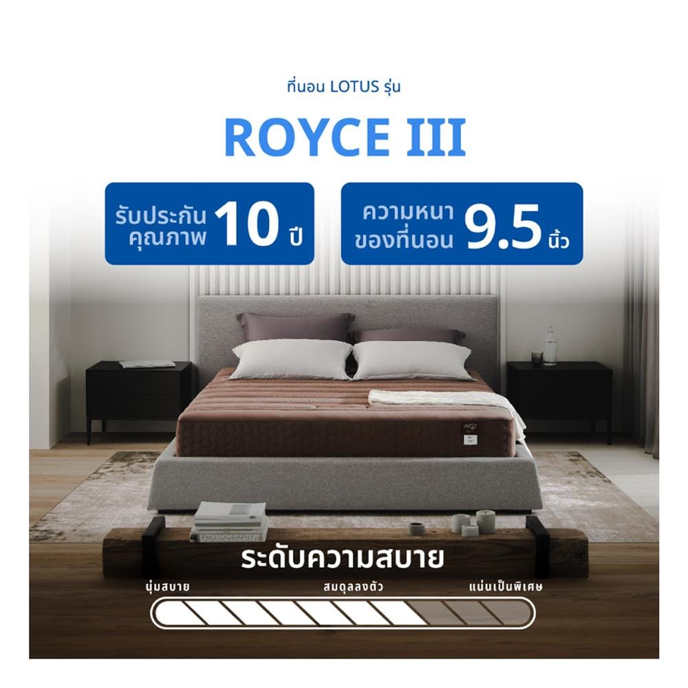 ที่นอนไฮบริด 5 ฟุต LOTUS รุ่น ROYCE III พร้อมชุดเครื่องนอน 11 ชิ้น