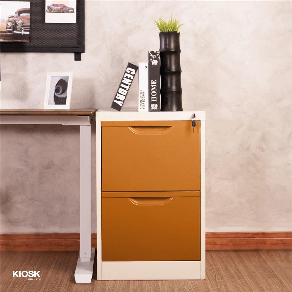 ตู้ลิ้นชักเหล็ก 2 ลิ้นชัก KIOSK HF-2 สีขาว/ส้ม