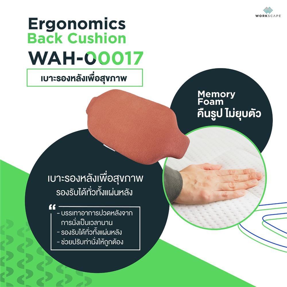 เบาะรองหลัง WORKSCAPE WAH-00017 9.8X19.6 นิ้ว สีส้ม