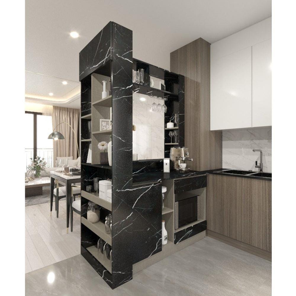 เคาน์เตอร์บาร์ชั้นวางฝั่งขวา SB FURNITURE LANA 19210609 140 ซม. ลายหินอ่อนดำ
