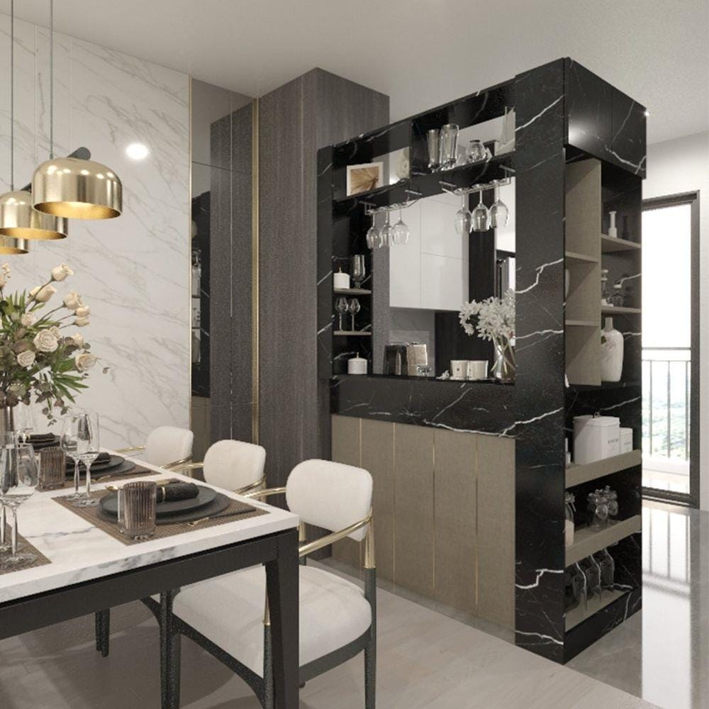 เคาน์เตอร์บาร์ชั้นวางฝั่งขวา SB FURNITURE LANA 19210609 140 ซม. ลายหินอ่อนดำ