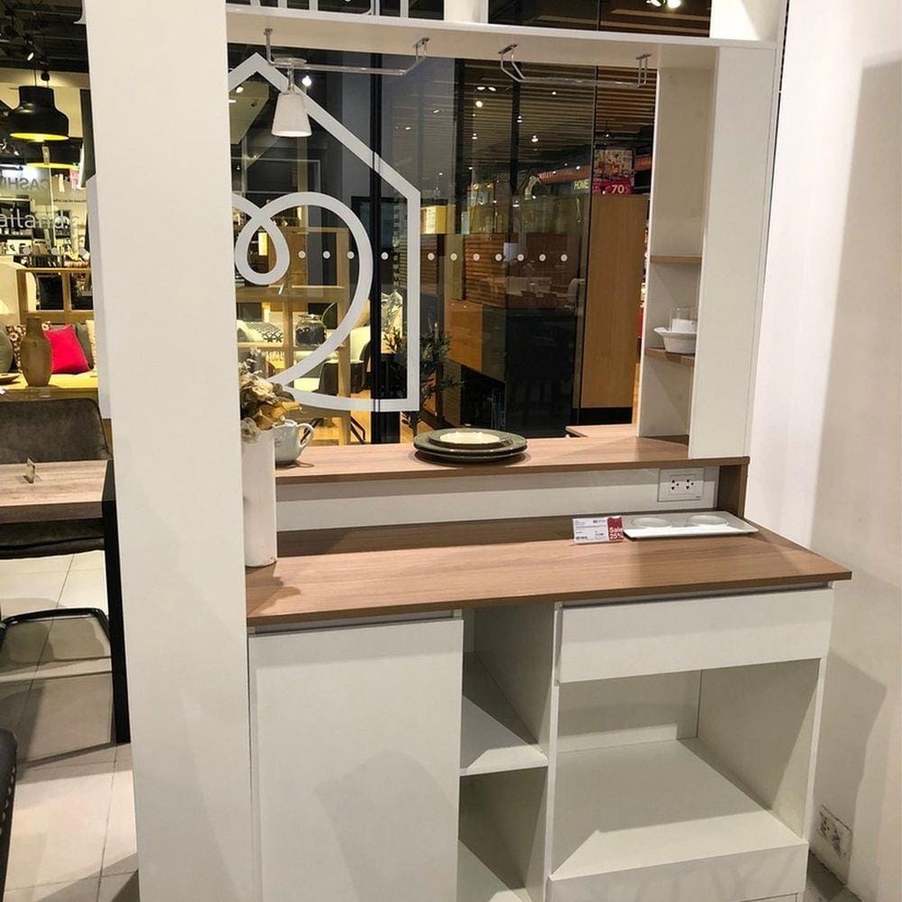 เคาน์เตอร์บาร์ชั้นวางฝั่งขวา SB FURNITURE SATOMI 19210736 140 ซม. สีขาว