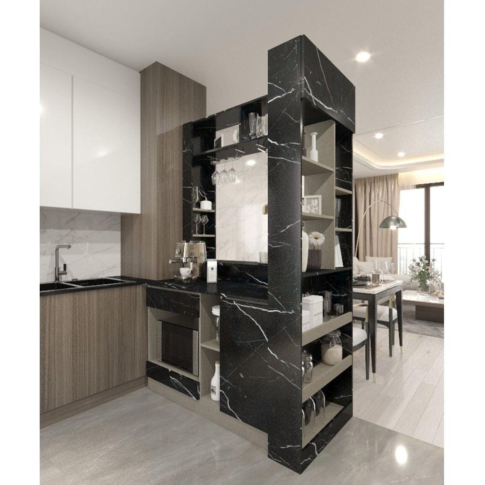 เคาน์เตอร์บาร์ชั้นวางฝั่งซ้าย SB FURNITURE LANA 19210608 140 ซม. ลายหินอ่อนดำ