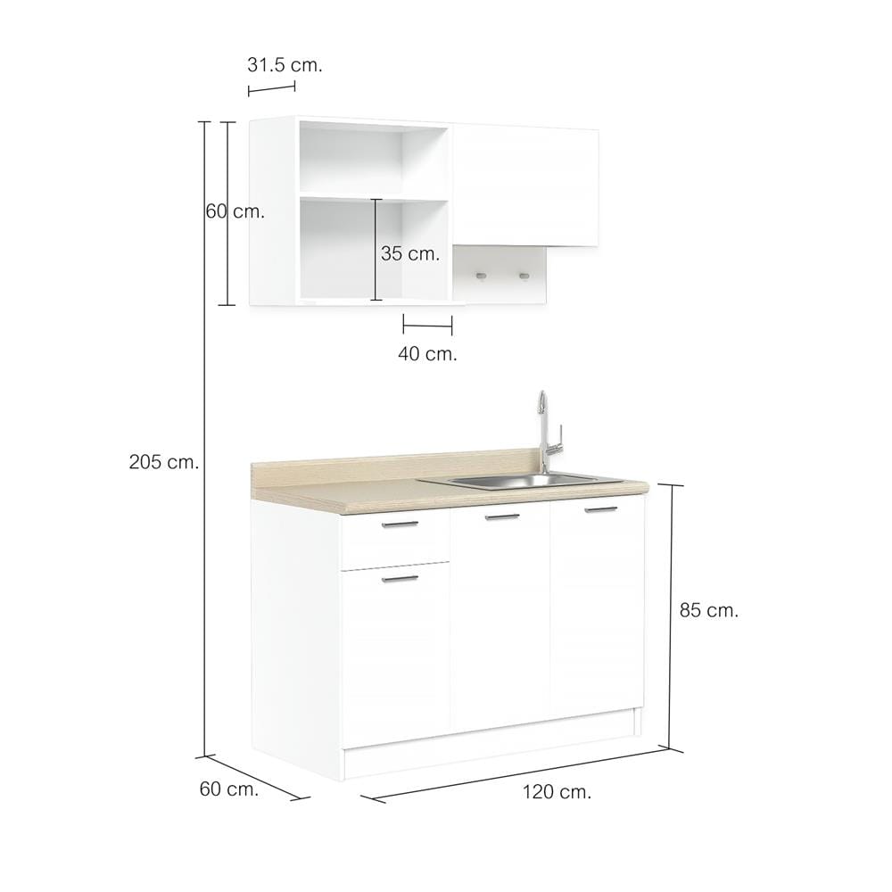 ครัวสำเร็จรูปท็อปซิงค์ขวา CABIN NAMI 1.2 ม. สีขาว
