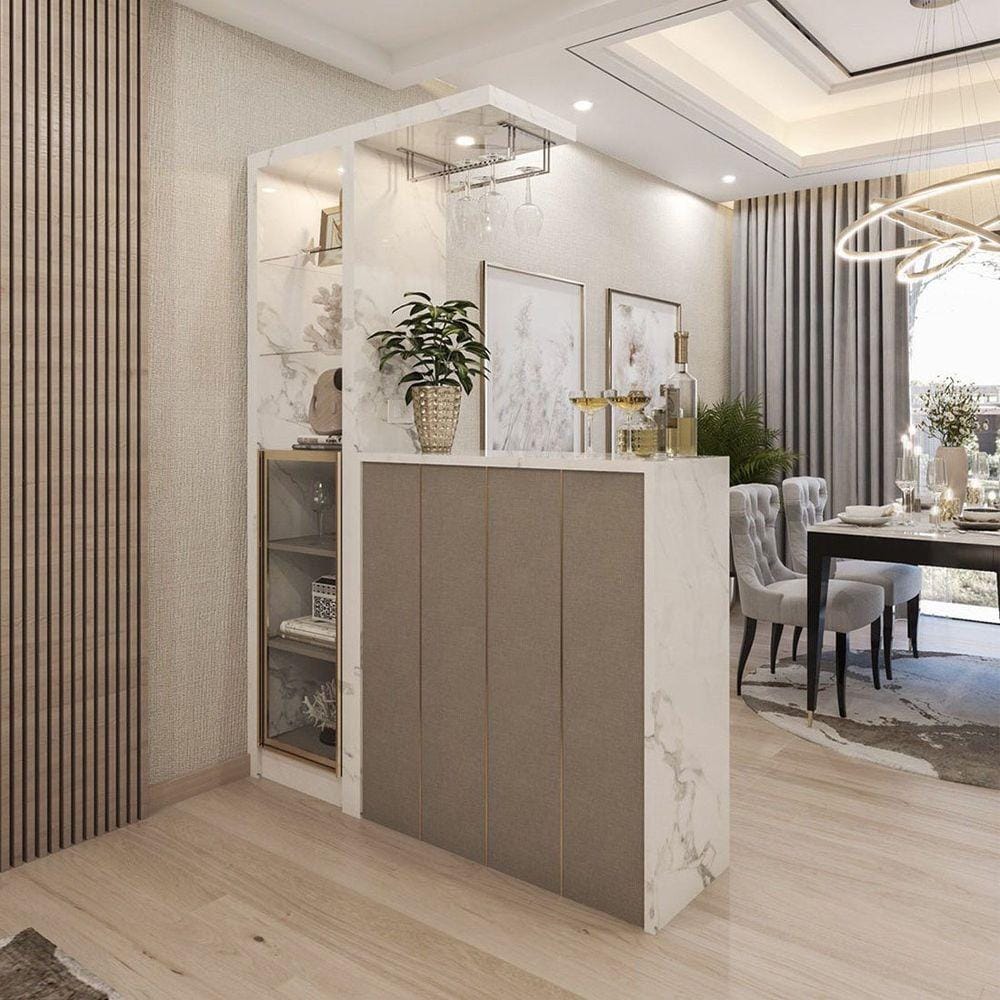 เคาน์เตอร์บาร์ตู้โชว์ฝั่งซ้าย SB FURNITURE MABEL 19208278 150 ซม. ลายหินอ่อนขาว