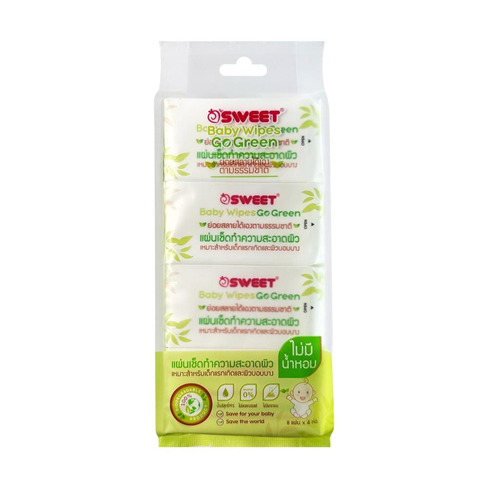 ผ้าเช็ดทำความสะอาด SWEET GO GREEN MINI 8 แผ่น (แพ็ก 4 ชิ้น)