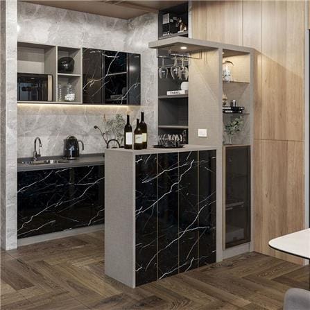 เคาน์เตอร์บาร์ตู้โชว์ฝั่งขวา SB FURNITURE MABEL 19208281 150 ซม. ลายหินอ่อนดำ_10