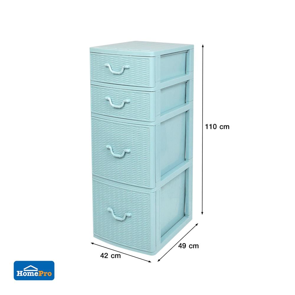 ตู้ลิ้นชักหวาย 4 ชั้น ME LIVING 42x49x110 ซม. สีฟ้า
