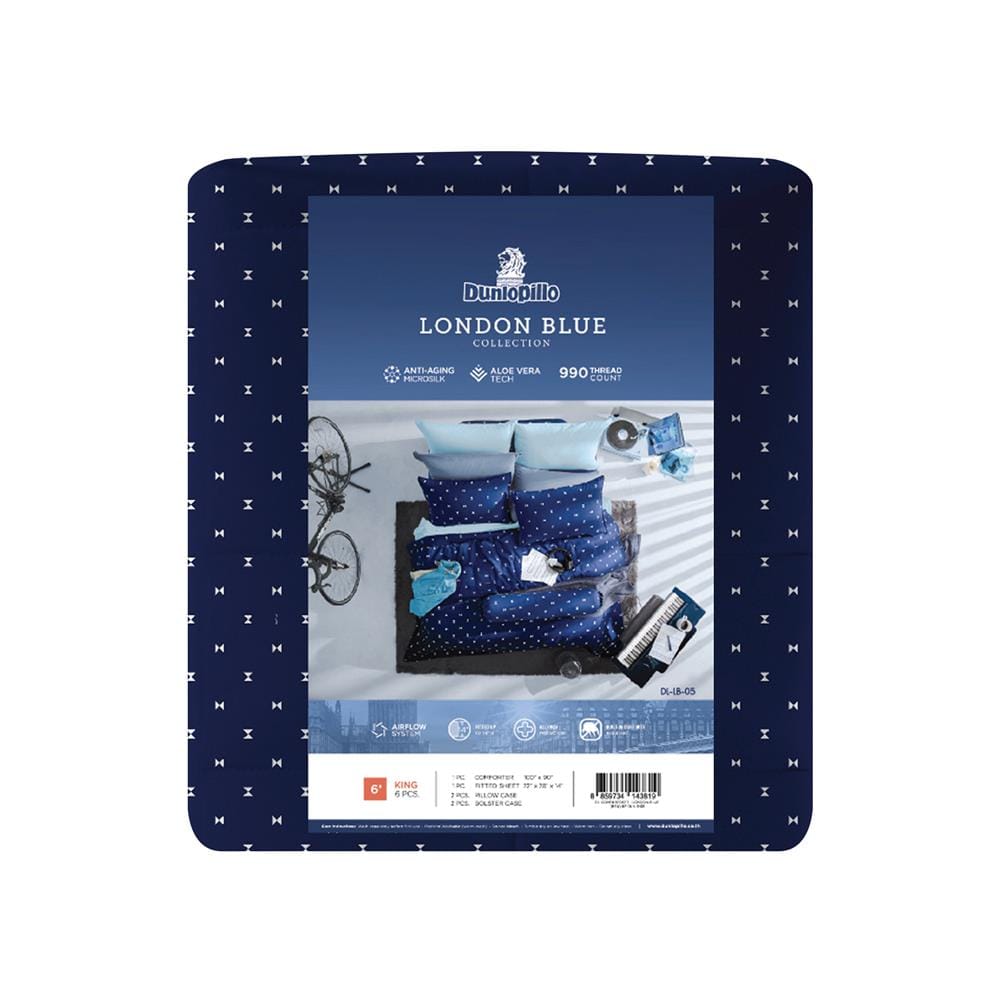 ชุดผ้าปูที่นอน 6 ฟุต 6 ชิ้น DUNLOPILLO LONDON BLUE DL-LB-05