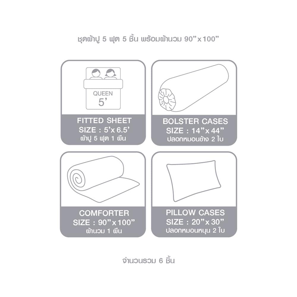 ชุดผ้าปูที่นอน 5 ฟุต 6 ชิ้น DUNLOPILLO LONDON BLUE DL-LB-03