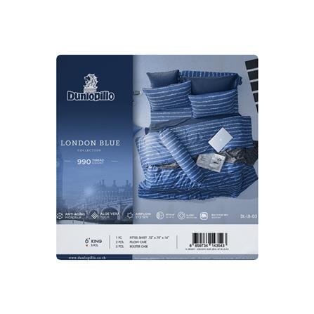 ชุดผ้าปูที่นอน 6 ฟุต 5 ชิ้น DUNLOPILLO LONDON BLUE DL-LB-03_6