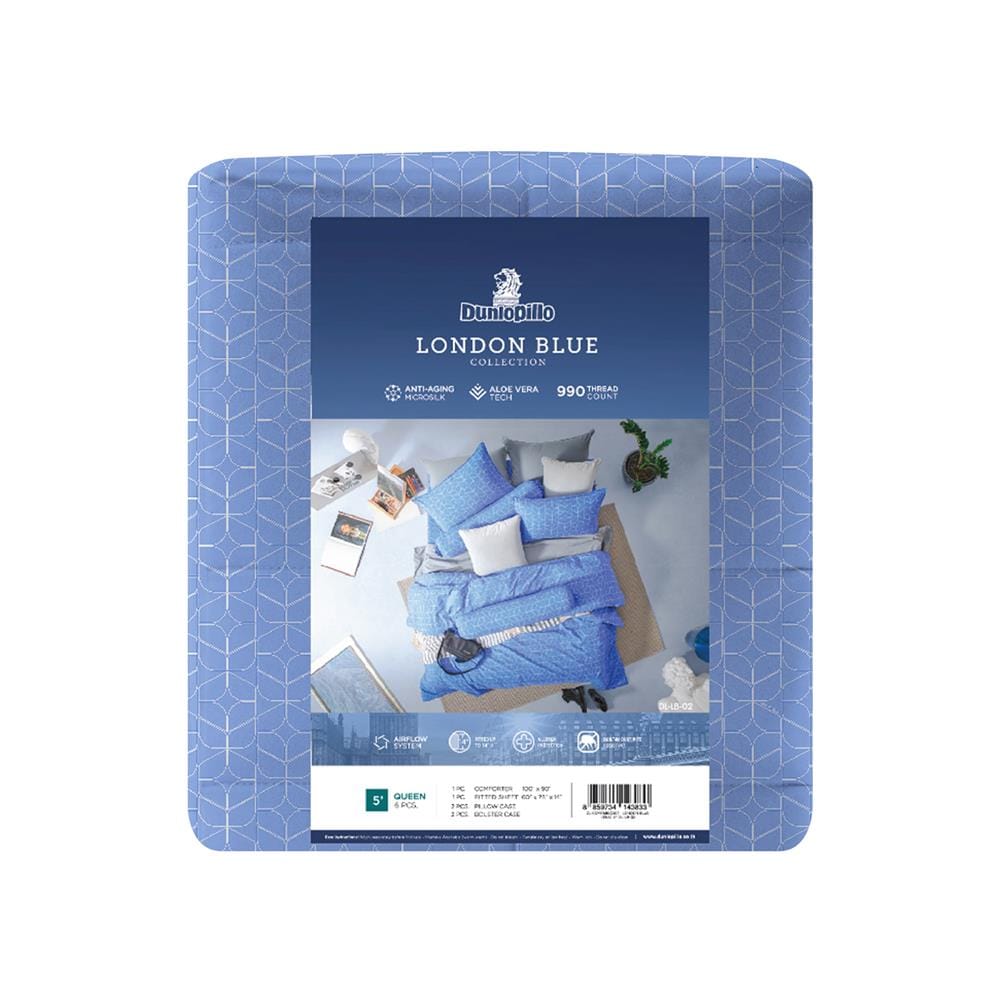 ชุดผ้าปูที่นอน 5 ฟุต 6 ชิ้น DUNLOPILLO LONDON BLUE DL-LB-02
