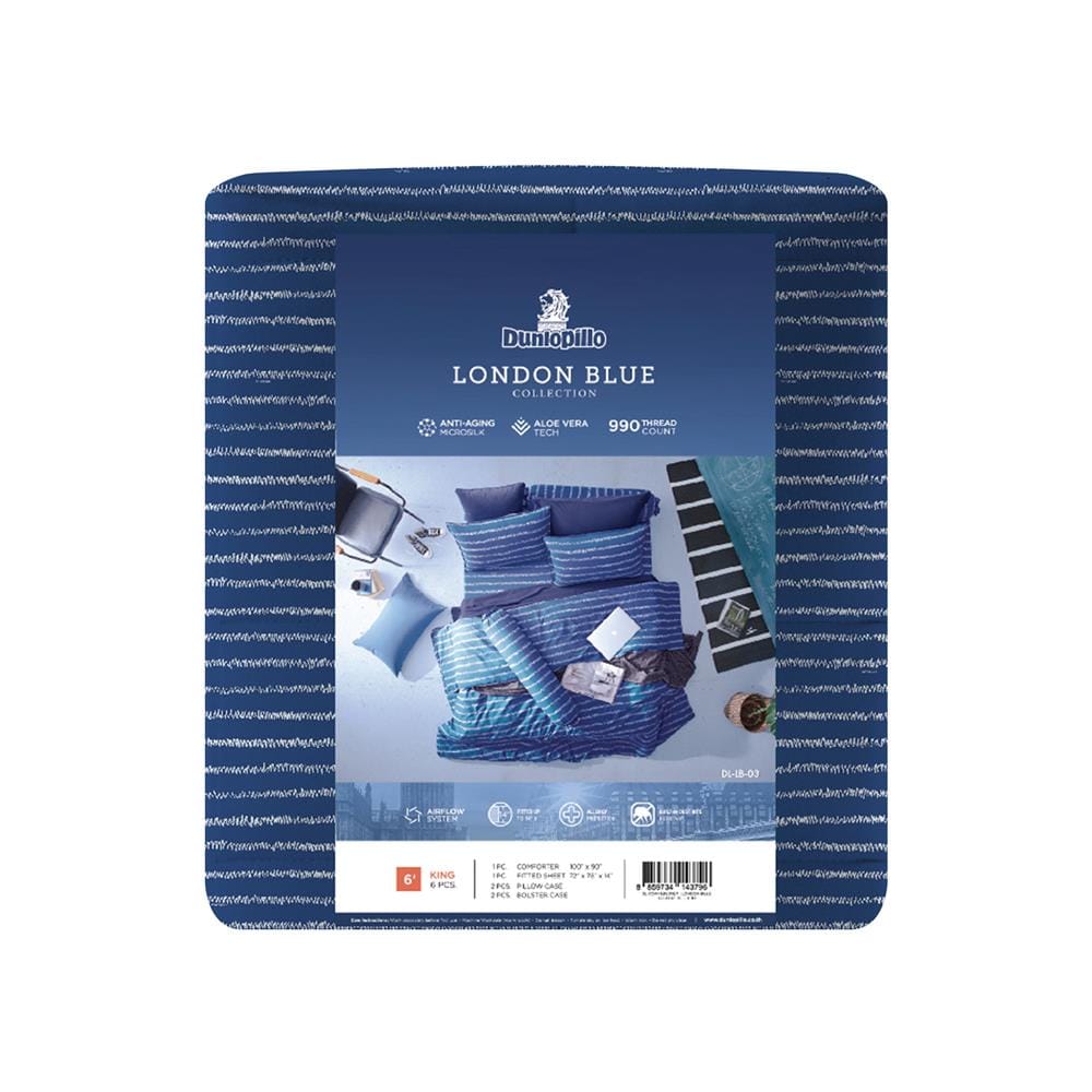 ชุดผ้าปูที่นอน 6 ฟุต 6 ชิ้น DUNLOPILLO LONDON BLUE DL-LB-03