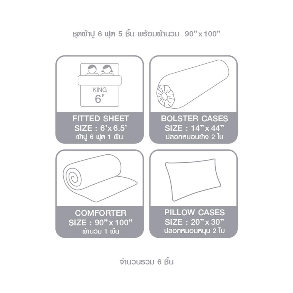 ชุดผ้าปูที่นอน 6 ฟุต 6 ชิ้น DUNLOPILLO LONDON BLUE DL-LB-01