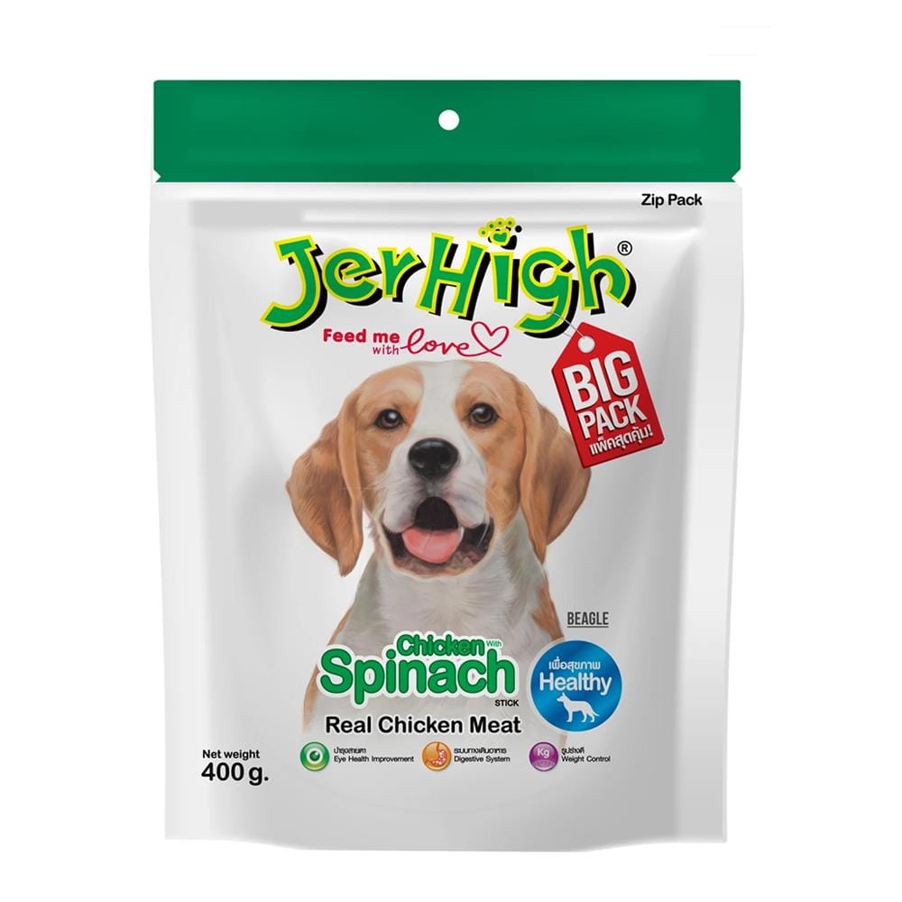 ขนมสุนัข JERHIGH CHICKEN WITH SPINACH STICK 400 ก.