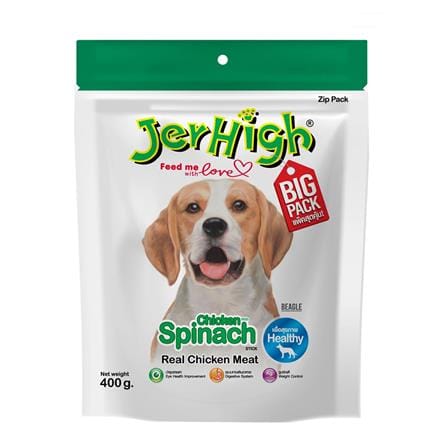 ขนมสุนัข JERHIGH CHICKEN WITH SPINACH STICK 400 ก.
