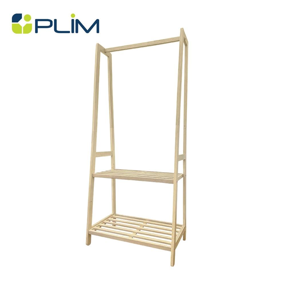ราวแขวนผ้าไม้พร้อมชั้นวางของ 2 ชั้น 70 ซม. PLIM MACHI สีไวท์โอ๊ค_0