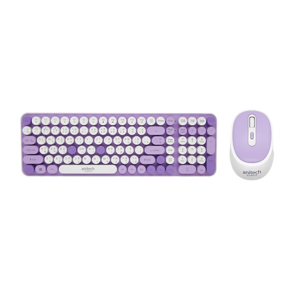 ชุดคีย์บอร์ดและเมาส์ไร้สาย ANITECH OPA812 สีม่วง