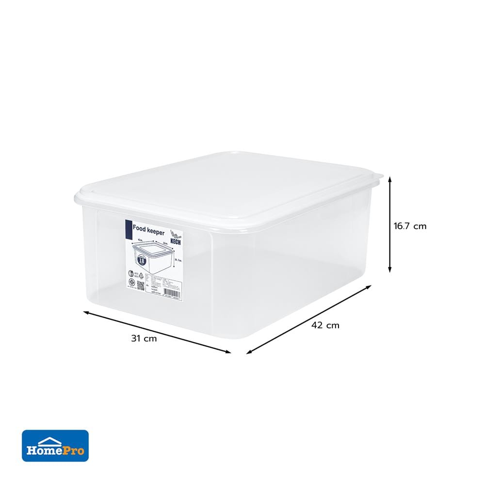 กล่องอาหารเหลี่ยม 18 ลิตร KECH CLOUD สีใส
