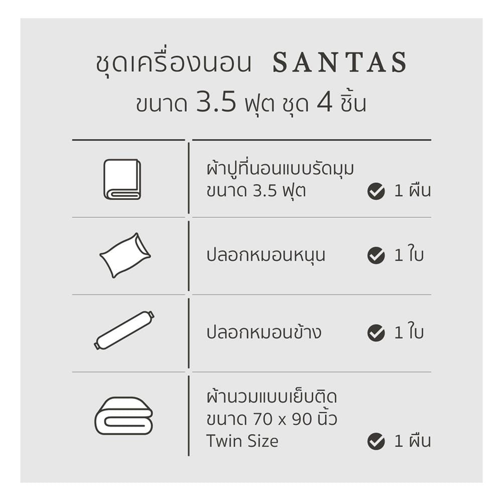 ชุดผ้าปูที่นอน 3.5 ฟุต 4 ชิ้น SANTAS GRITTY NA