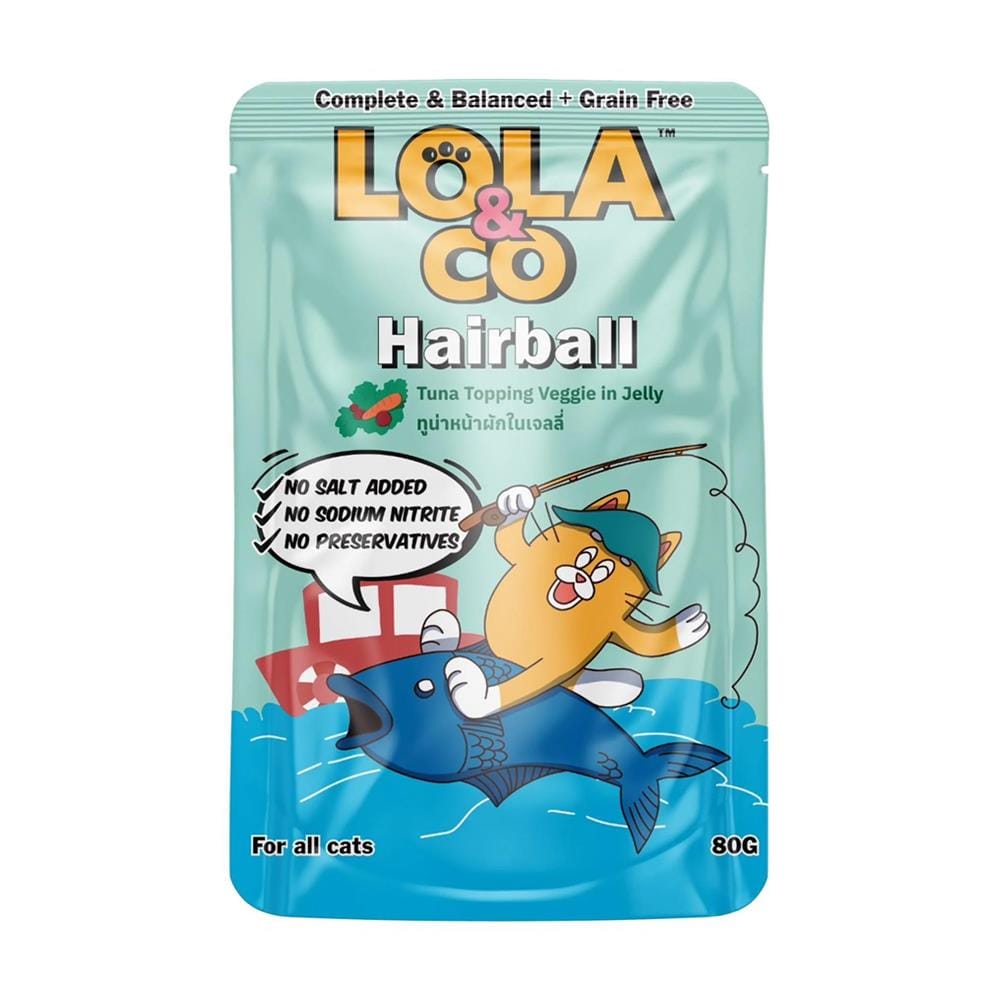 อาหารเปียกแมว LOLA&CO HAIRBALL TUNA TOPPING VEGGIE IN JELLY 80 ก.