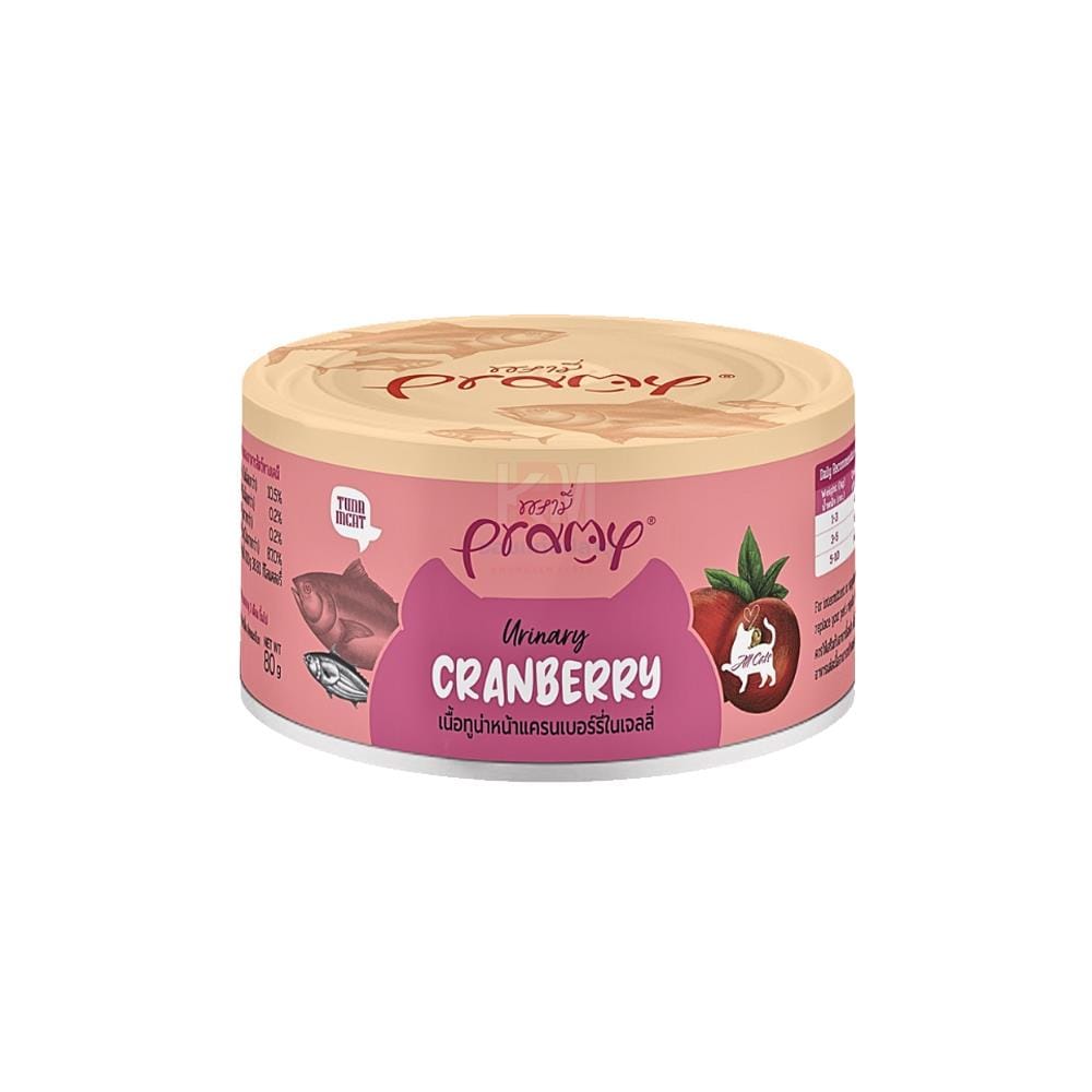 อาหารเปียกแมว PRAMY TUNA MEAT TOPPING CRANBERRY IN JELLY 80 ก.