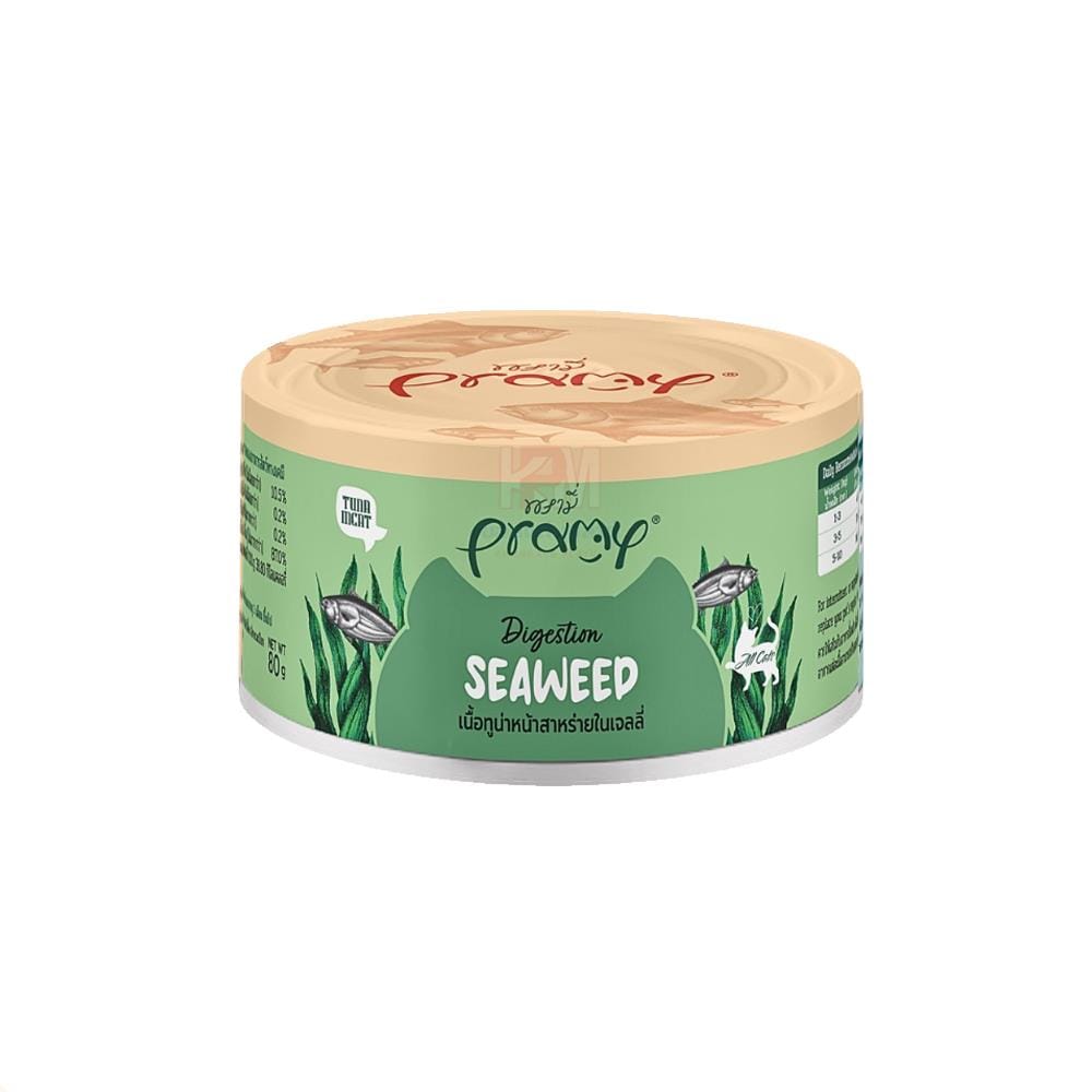 อาหารเปียกแมว PRAMY TUNA MEAT TOPPING SEAWEED IN JELLY 80 ก.