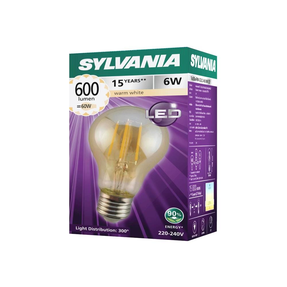 หลอด LED SYLVANIA A60 FIRA GOLD 6 วัตต์ WARM WHITE E27