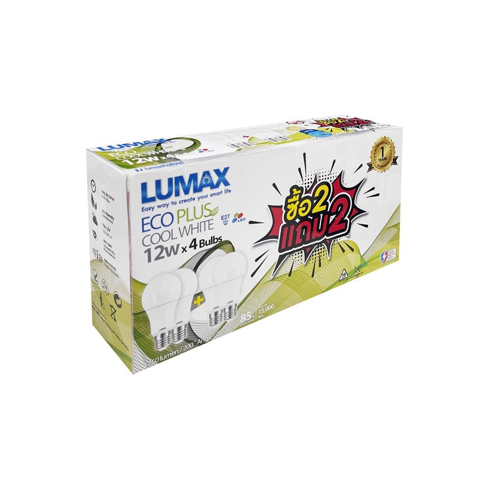 หลอด LED LUMAX ECO PLUS 12 วัตต์ COOL WHITE แพ็ก 4 ชิ้น