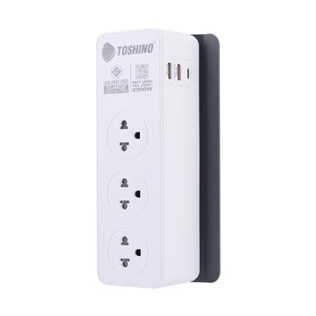 รางปลั๊กไฟ 3 ช่อง 1 สวิตซ์ PD20W+QC3.0+1USB 3.4A TOSHINO CW20PD 2 เมตร_0