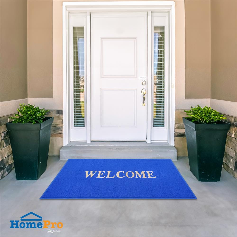 พรมเช็ดเท้าดักฝุ่น HOME LIVING STYLE WELCOME 120X180 ซม. สีน้ำเงิน