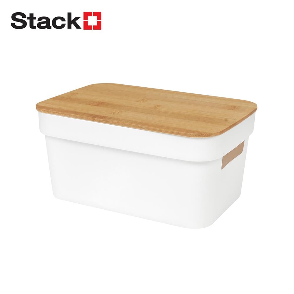 กล่องฝาไม้ 3.5 ลิตร STACKO HOMEY 26.5x17x12.5 ซม. สีขาว