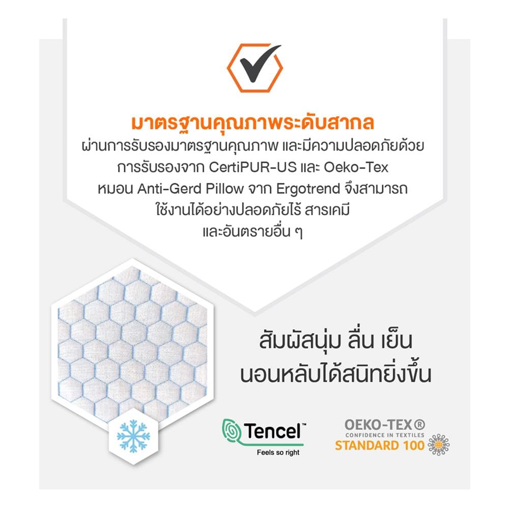 หมอนสุขภาพ เมมโมรี่โฟม ERGOTREND ANTI GERD 60x68x20 ซม. สีขาว